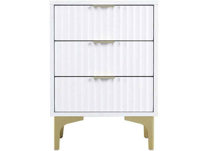 Miami White Three Drawer Bedside – White Lacquered Bedside With Gold Legs – Modern Bedside Furniture