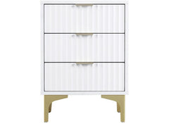 Miami White Three Drawer Bedside – White Lacquered Bedside With Gold Legs – Modern Bedside Furniture