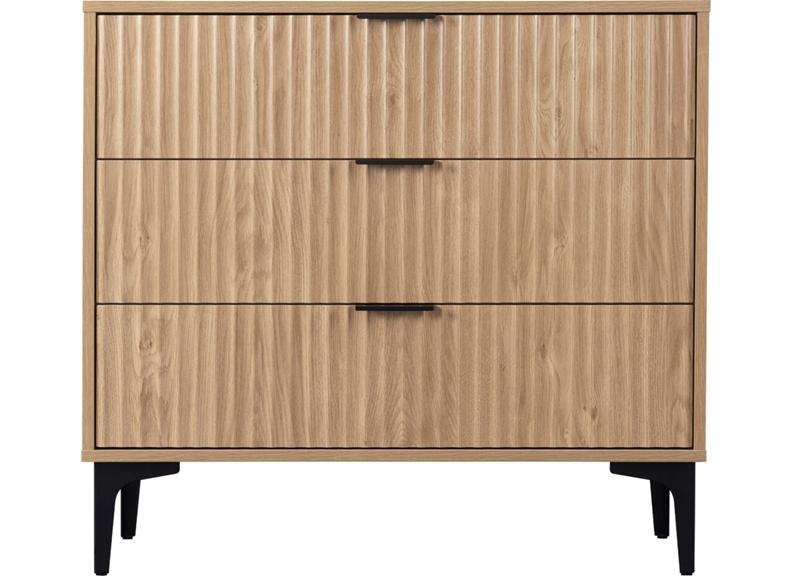 Miami Oak Three Drawer Bedroom Chest – Oak Effect Bedroom Storage With Black Legs – Modern Bedside Furniture