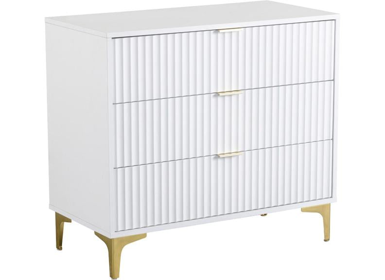 Miami White Three Drawer Bedroom Chest – White Bedroom Storage With Gold Legs – Modern Bedside Furniture