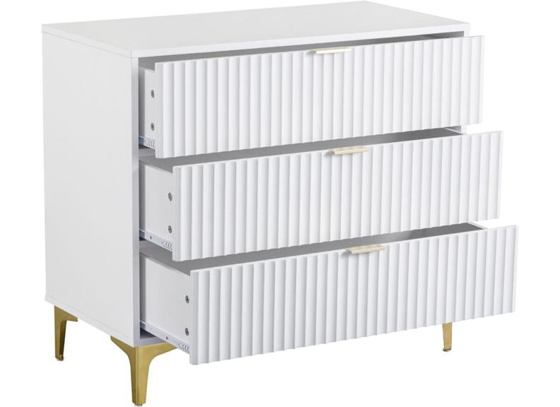Miami White Three Drawer Bedroom Chest – White Bedroom Storage With Gold Legs – Modern Bedside Furniture