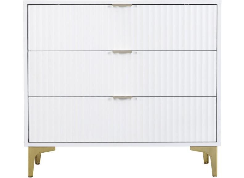 Miami White Three Drawer Bedroom Chest – White Bedroom Storage With Gold Legs – Modern Bedside Furniture