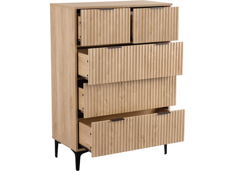 Miami Oak 2+3 Drawer Bedroom Chest – Oak Effect Bedroom Storage With Black Legs – Modern Bedside Furniture (Pre-Order Only)