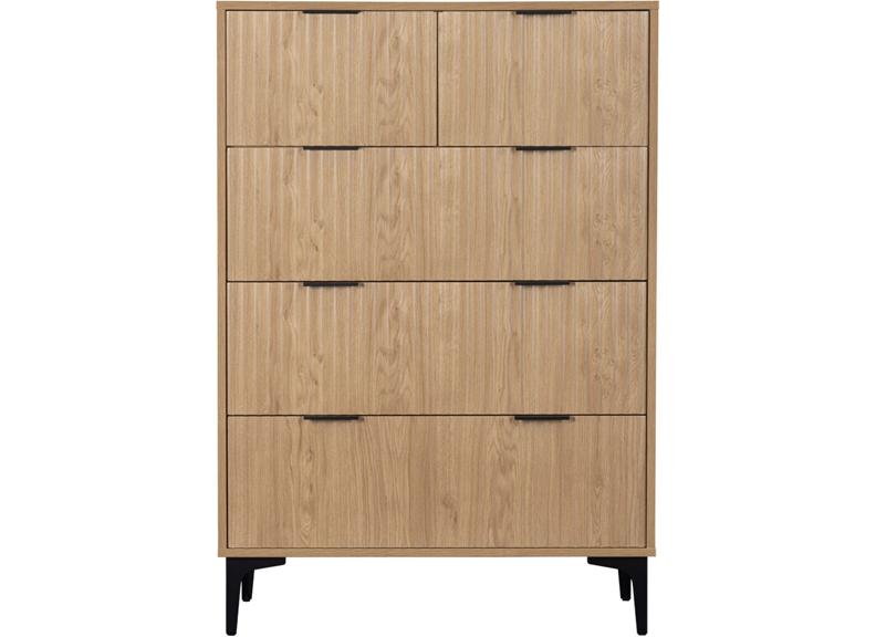 Miami Oak 2+3 Drawer Bedroom Chest – Oak Effect Bedroom Storage With Black Legs – Modern Bedside Furniture (Pre-Order Only)