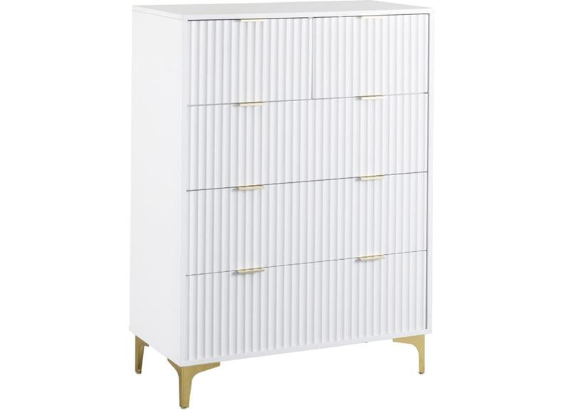 Miami White 2+3 Drawer Bedroom Chest – White Bedroom Storage With Gold Legs – Modern Bedside Furniture