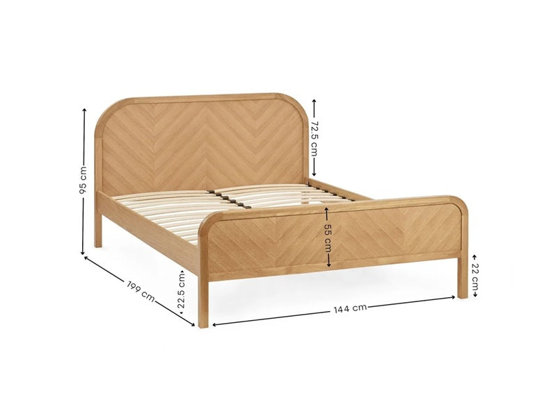 Milo Chevron Oak Bed - dims & base