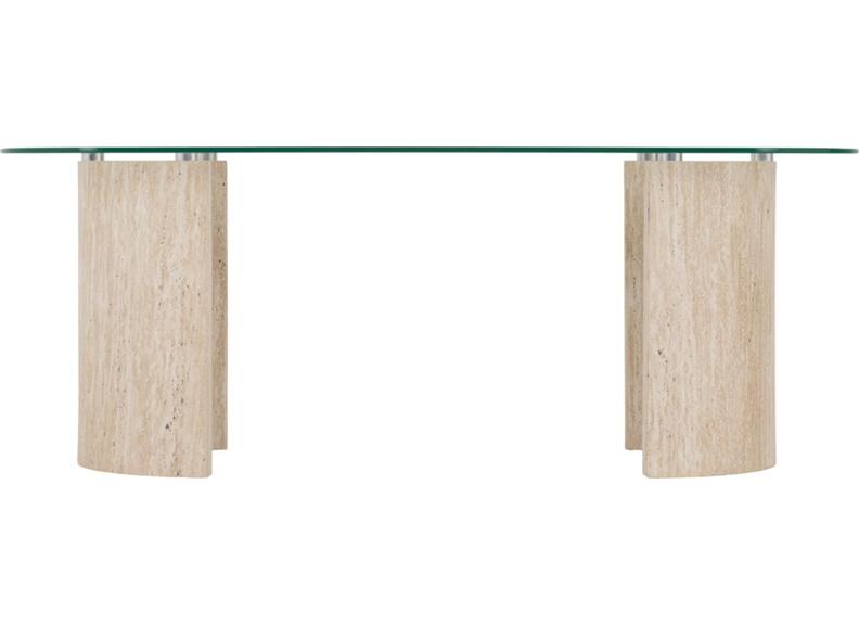 Modena Glass Coffee Table – Modern Glass Topped Occasional Table with Cream Wood Base – Contemporary Occasional Furniture