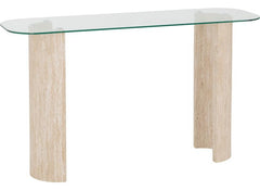 Modena Glass Console Table – Modern Glass Topped Occasional Table with Cream Wood Base – Contemporary Occasional Furniture