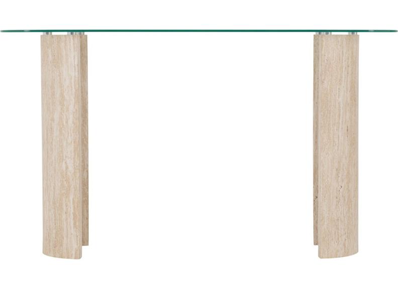 Modena Glass Console Table – Modern Glass Topped Occasional Table with Cream Wood Base – Contemporary Occasional Furniture