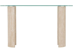 Modena Glass Console Table – Modern Glass Topped Occasional Table with Cream Wood Base – Contemporary Occasional Furniture