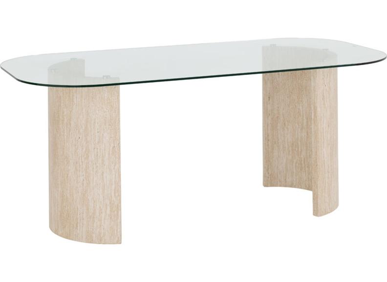 Modena Glass Dining Table – Modern Glass Top Dining Table with Cream Wood Base – Contemporary Dining Room Furniture