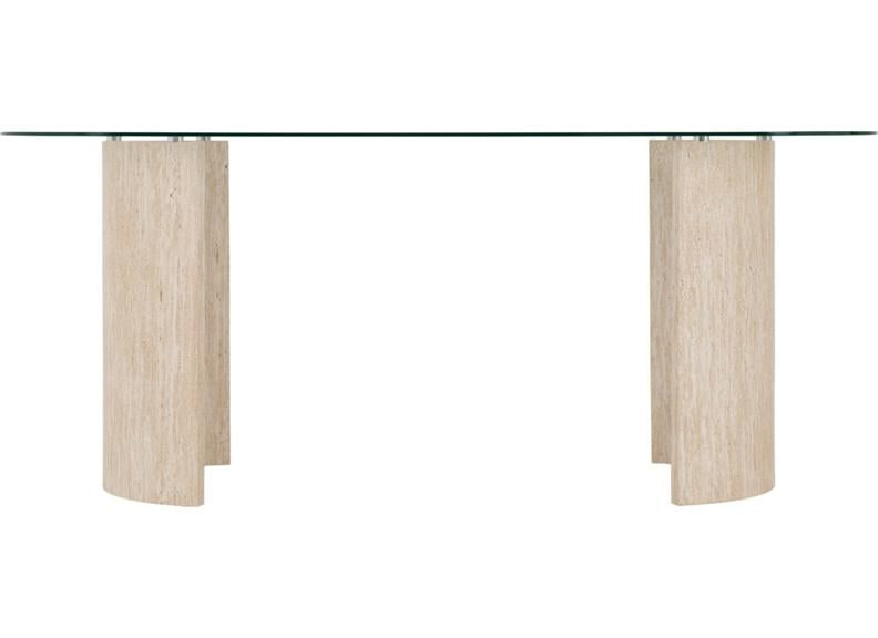Modena Glass Dining Table – Modern Glass Top Dining Table with Cream Wood Base – Contemporary Dining Room Furniture