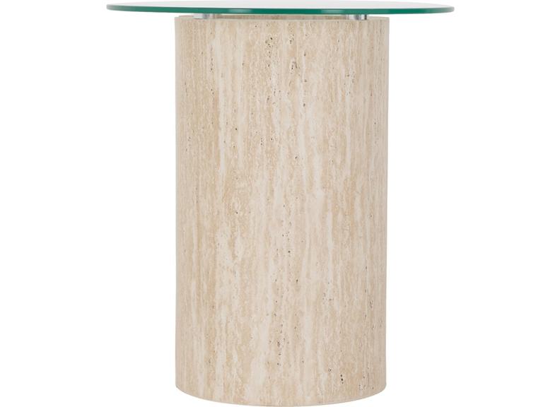 Modena Glass Lamp Table – Modern Glass Topped Occasional Table with Cream Wood Base – Contemporary Occasional Furniture