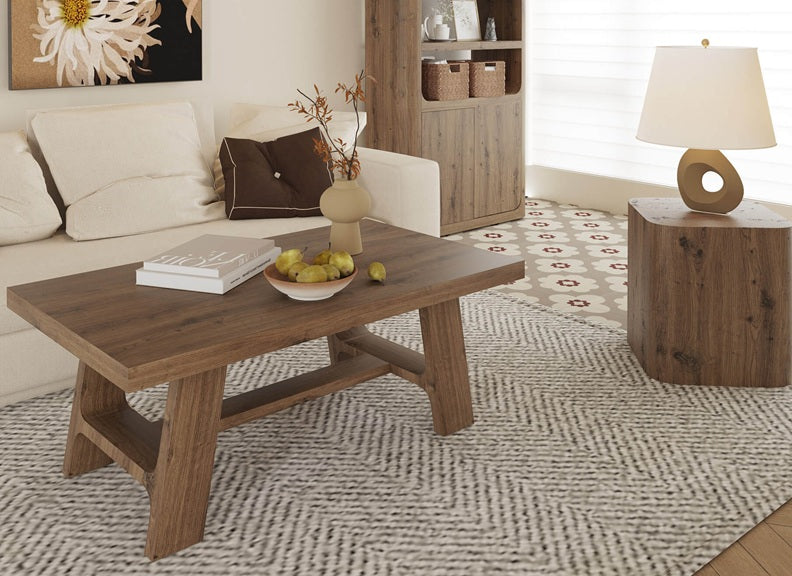 Massimo Oak Wide Coffee Table – Cashew Brown Finish | Modern Solid Oak Occasional Tables