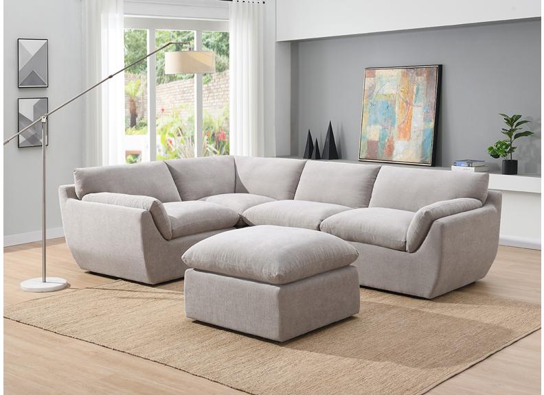 Malton Biscuit Fabric Ottoman Stool – Luxury Footstool & Contemporary Lounge Sofa Accessory (Pre-Order Only)