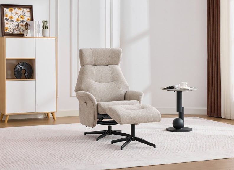 Mira Fabric Swivel Chair With Matching Footstool – Beige, Oatmeal or Charcoal Occasional Armchair