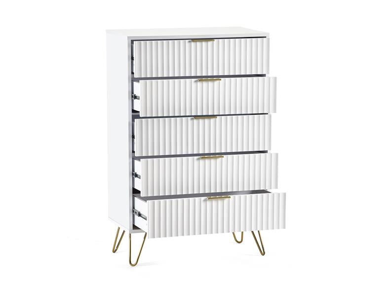 Murano White 5 Drawer Chest - open