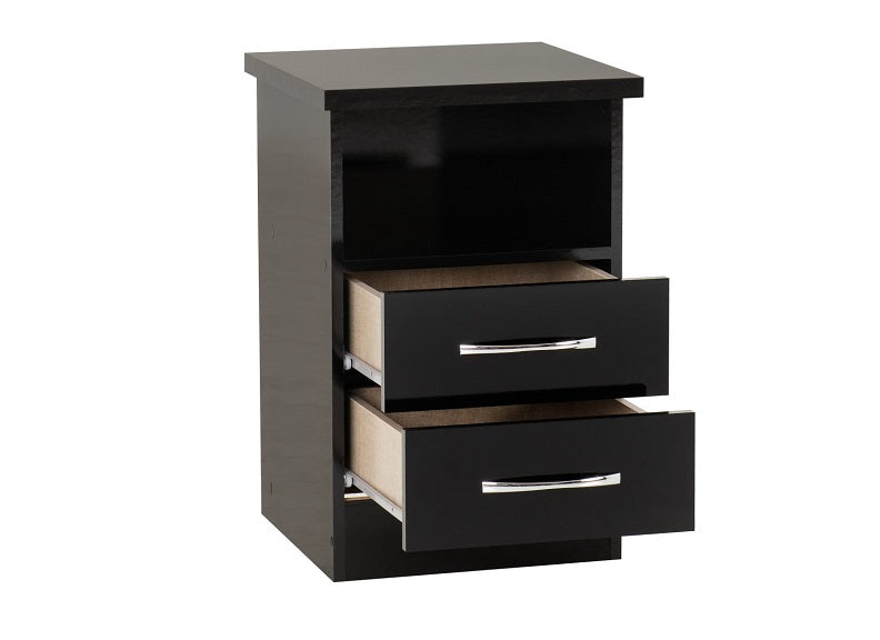 Nevada Block Gloss Two Drawer Bedside - open
