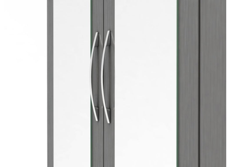 Nevada Grey Three Door Mirrored Wardrobe - detail