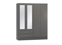 Nevada Grey Four Door Mirrored Wardrobe - 1