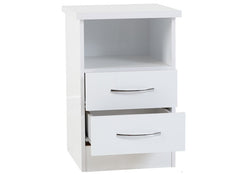 Nevada White Two Drawer Bedside - open