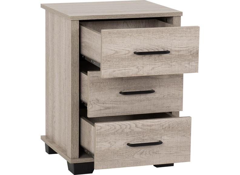 Oliver Three Drawer Bedside - open