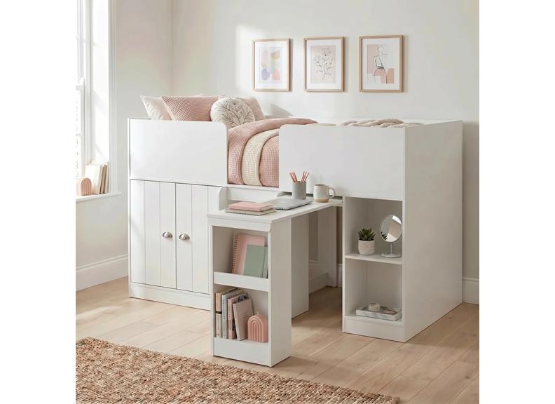 Orlando Study Bunk - White With Slide-Out Desk