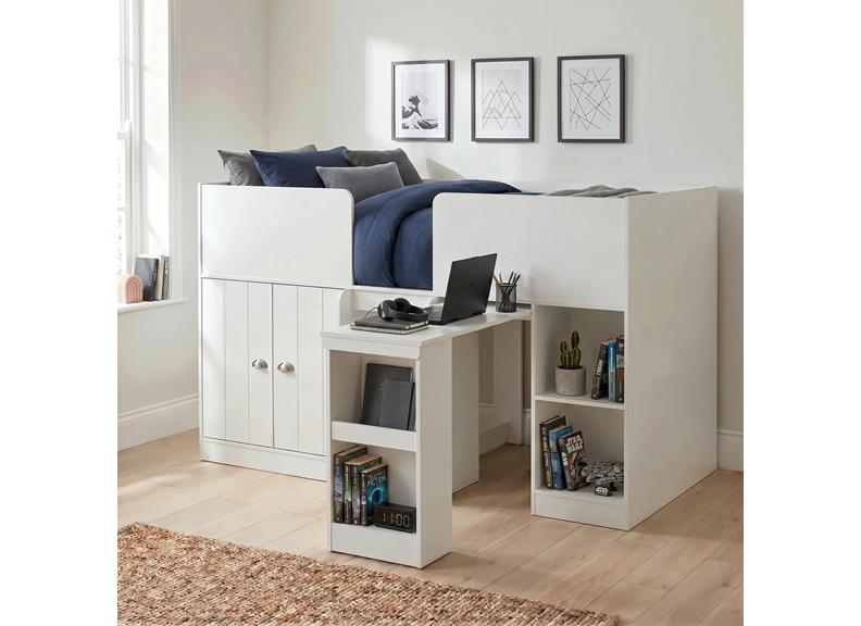 Orlando Study Bunk - White With Slide-Out Desk