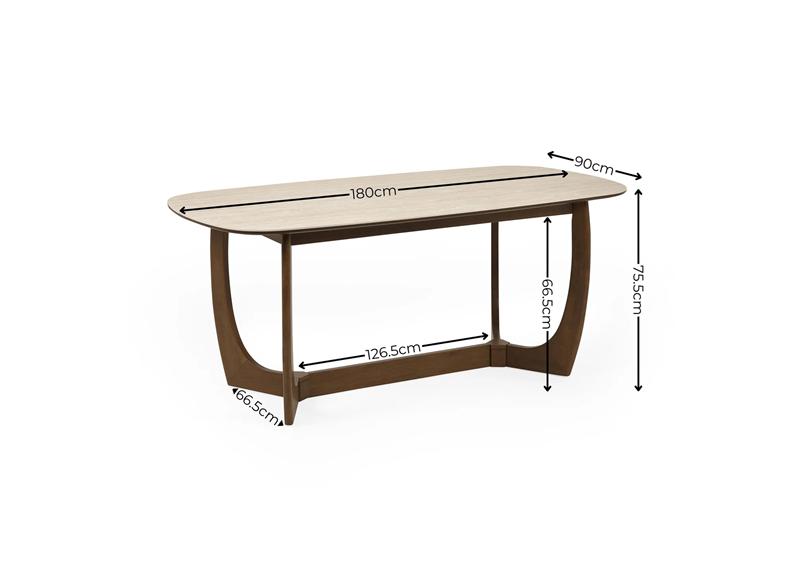 Portland Fixed Dining Set | Walnut Effect Frame & Natural Stone Table Top With Fabric Chairs
