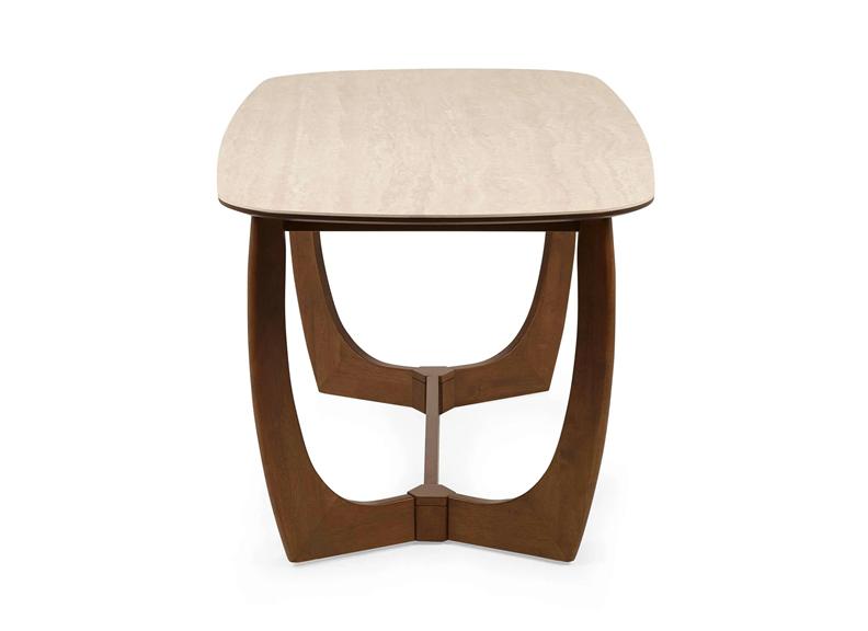 Portland Fixed Dining Set | Walnut Effect Frame & Natural Stone Table Top With Fabric Chairs