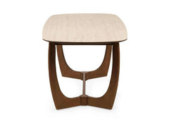 Portland Fixed Dining Set | Walnut Effect Frame & Natural Stone Table Top With Fabric Chairs