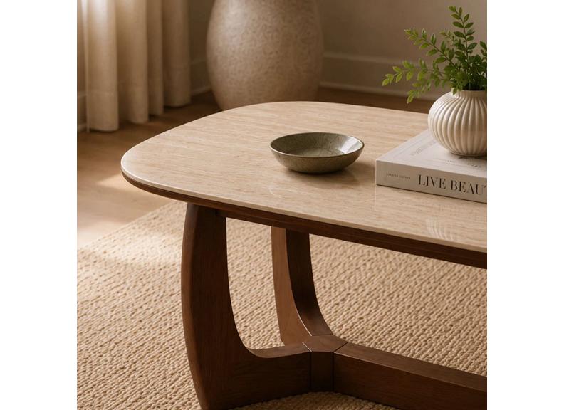 Portland Coffee Table | Walnut Effect Frame & Natural Stone Top