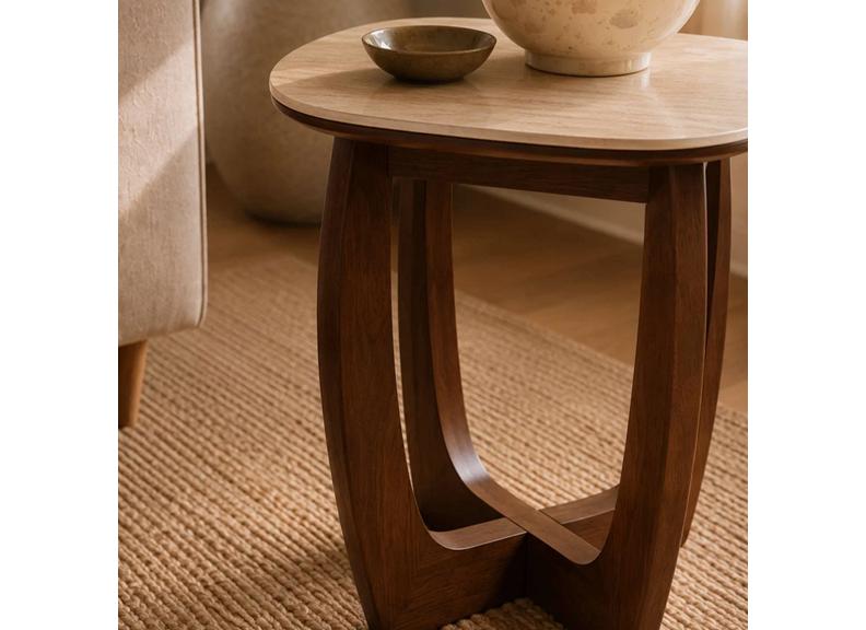 Portland Lamp Table | Walnut Effect Frame & Natural Stone Top