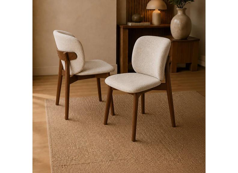 Two Portland Fabric Dining Chairs | Walnut effect Frame & Chenille Fabric Upholstery