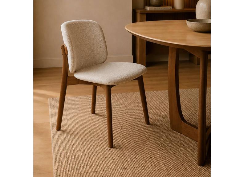 Portland Fixed Dining Set | Walnut Effect Frame & Natural Stone Table Top With Fabric Chairs