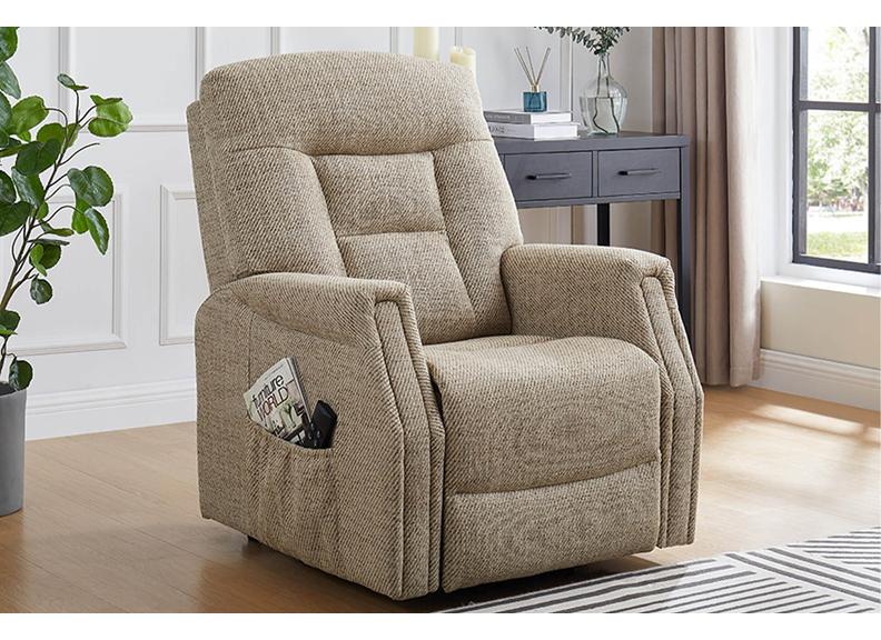 Prescot Lift & Rise Dual Motor Armchair – Remote Controlled Recliner in Dark Grey or Oatmeal Fabric