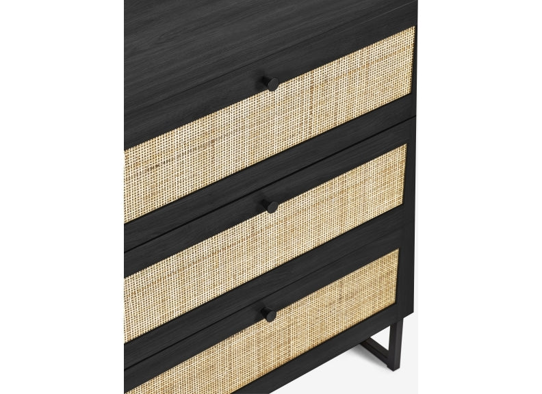 Padstow Black & Rattan Chest - detail