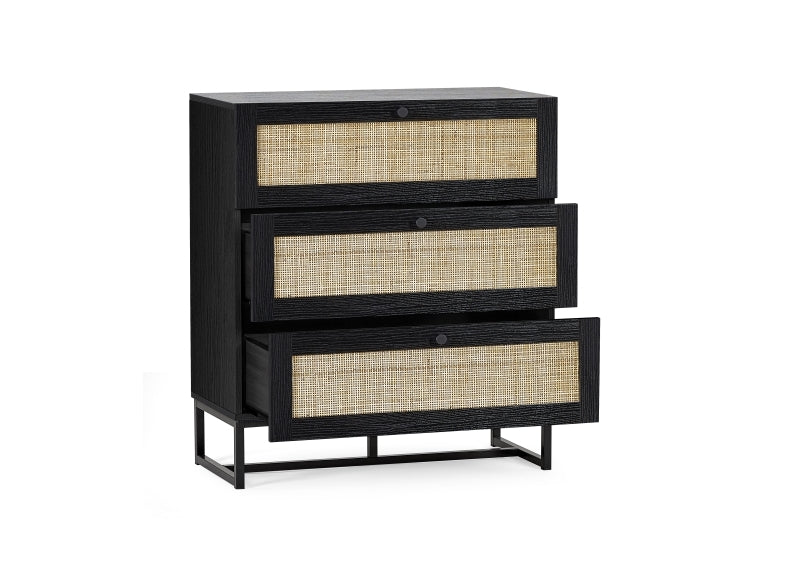 Padstow Black & Rattan Chest - open
