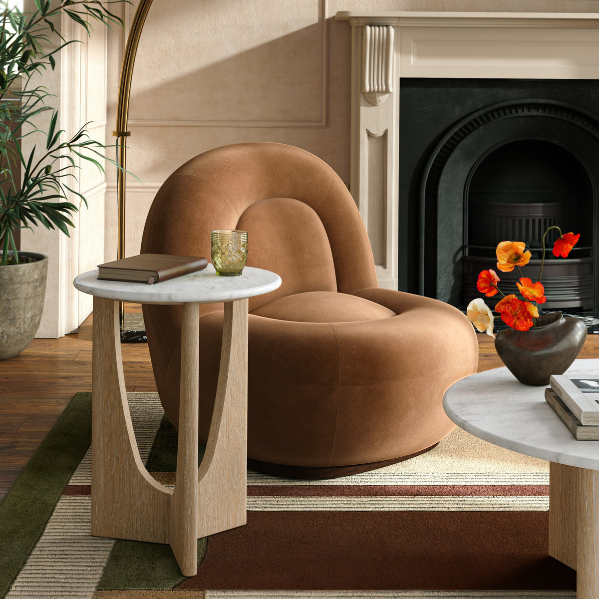 Portobello Round Side Table with Marble Top