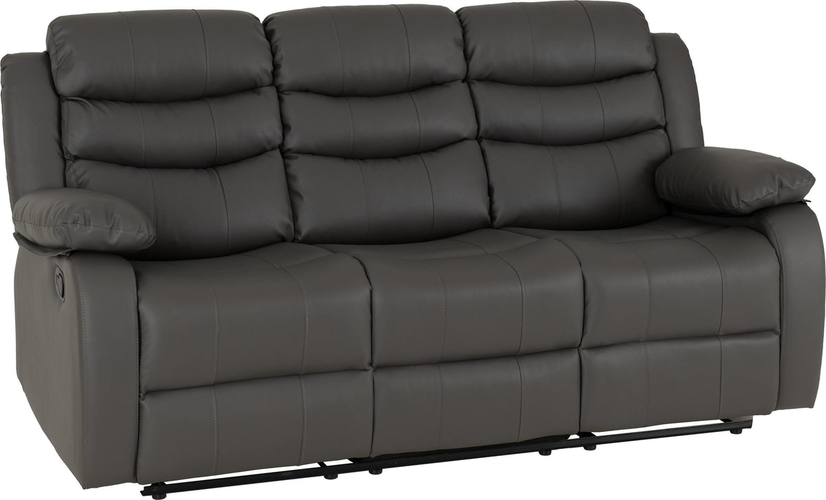 Roma 3 Seater Recliner Sofa Grey Faux Leather