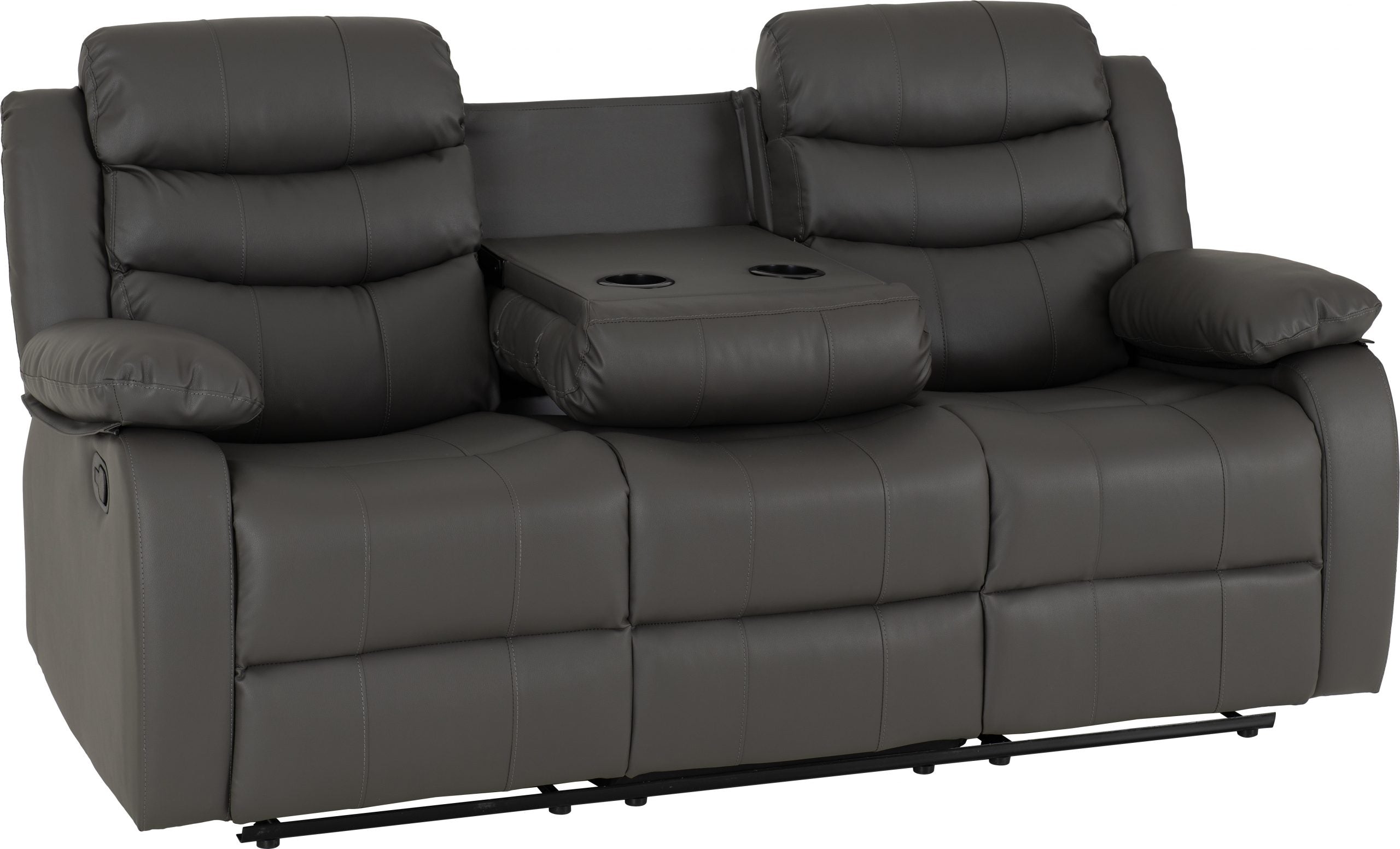 Roma 3 Seater Recliner Sofa Grey Faux Leather - image 2