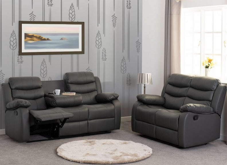 Roma 3RR+2RR Grey Leather Sofas - room