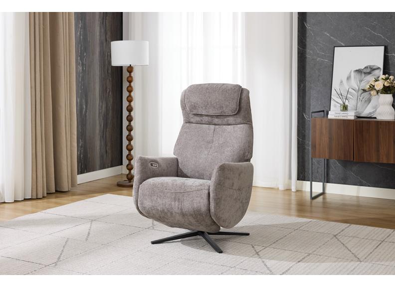 Rowden Fabric Swivel Recliner Chair with Massage Function – Stone or Oyster Fabric Occasional Armchair