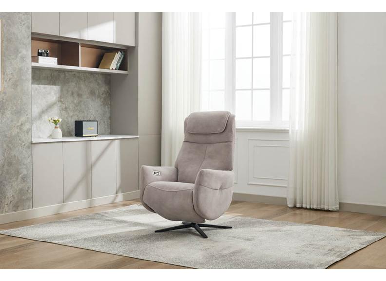 Rowden Fabric Swivel Recliner Chair with Massage Function – Stone or Oyster Fabric Occasional Armchair