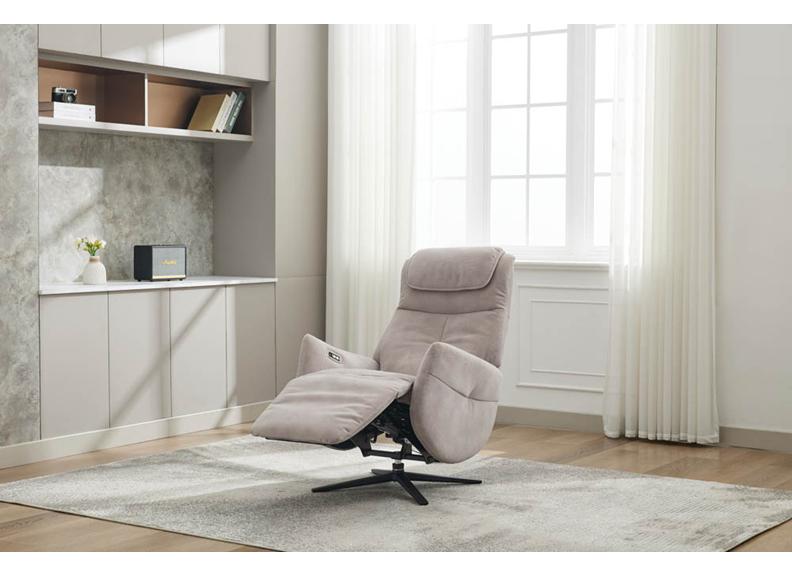 Rowden Fabric Swivel Recliner Chair with Massage Function – Stone or Oyster Fabric Occasional Armchair