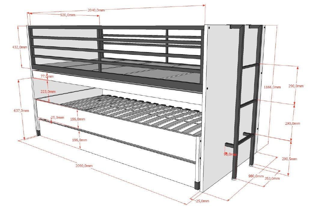Sam Mid Sleeper Bed(86) 90 X 200 cm White With Desk VIP)