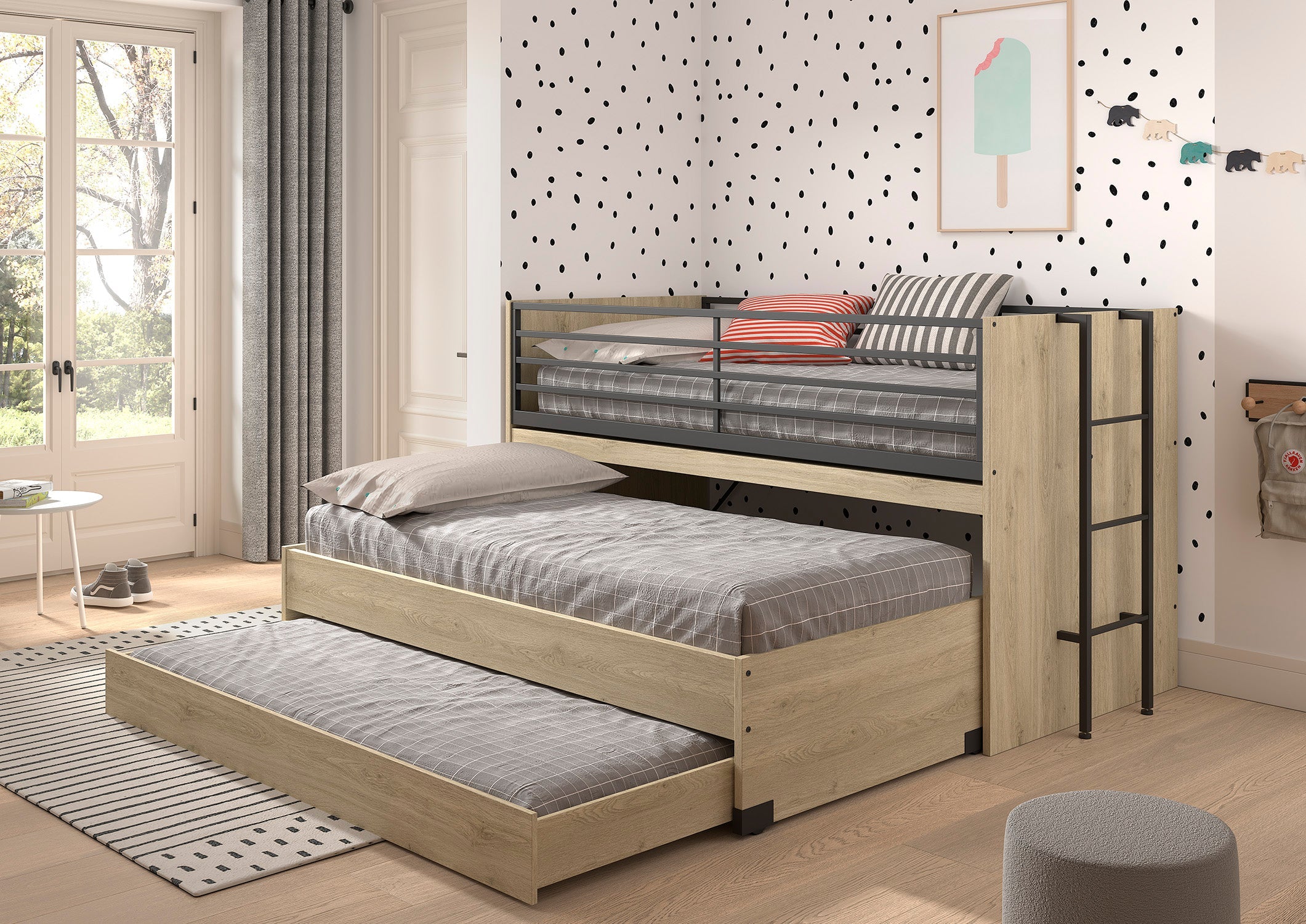 Sam Mid Sleeper Bed(86) 90 X 200 Cm Oak with Desk (VIP)