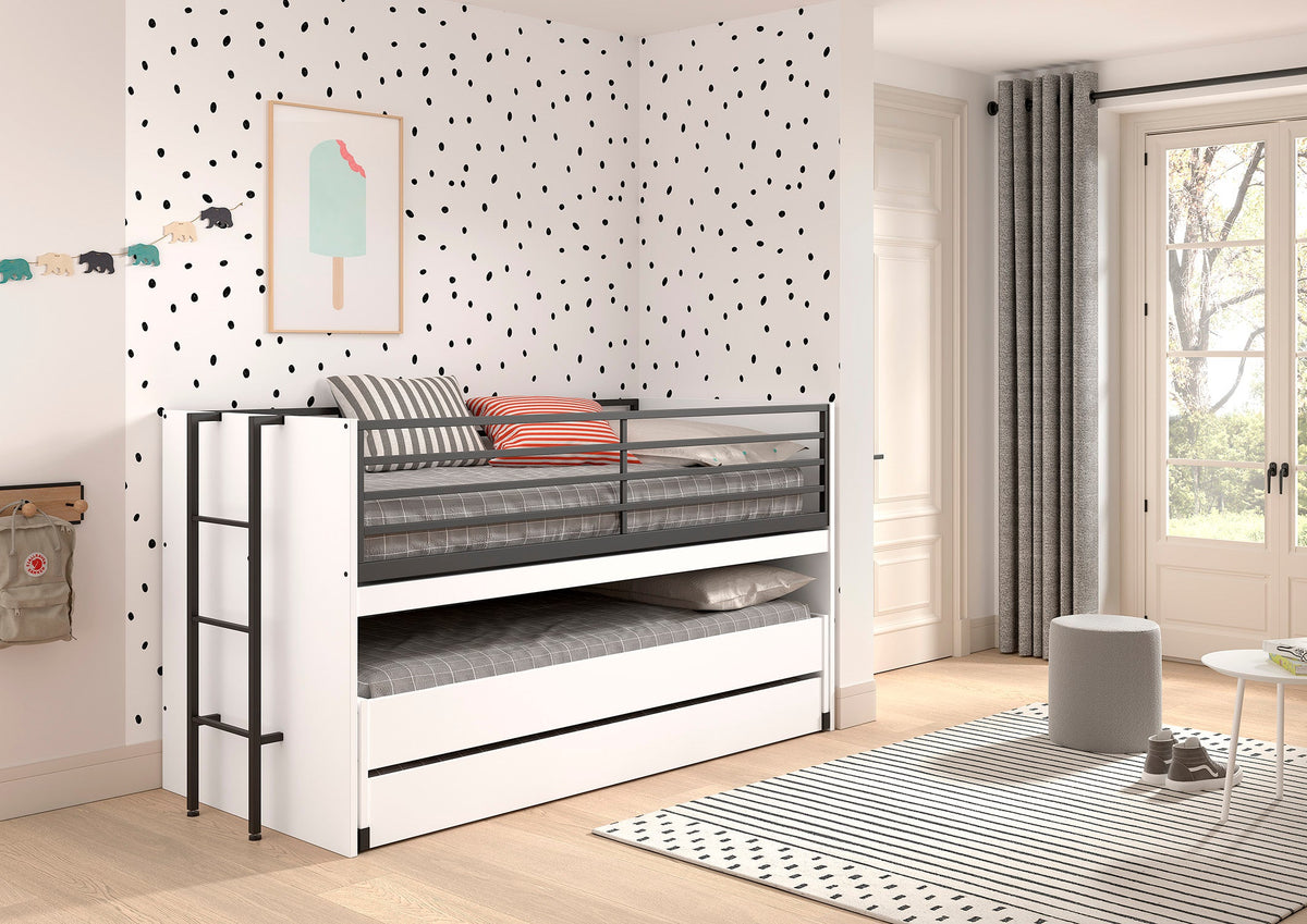 Sam Mid Sleeper Bed(86) 90 X 200 cm White With Desk VIP)