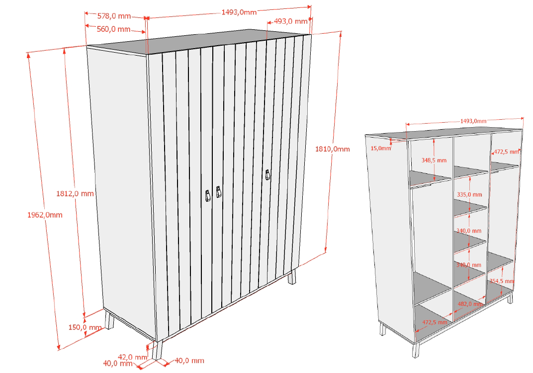 Sezane 3 Door Wardrobe Clay/Walnut (VIP)