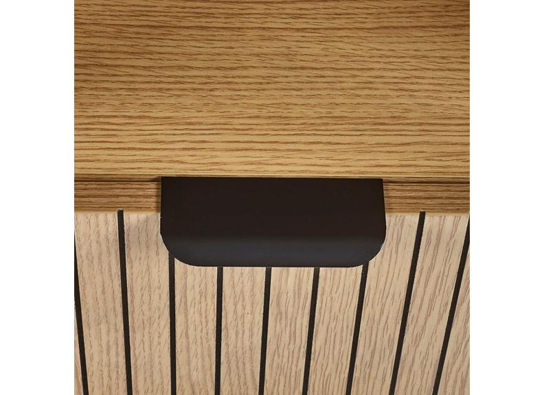 Sia Oak End Table With Vertical Slats & Black Highlights – Modern Oak Lamp Table